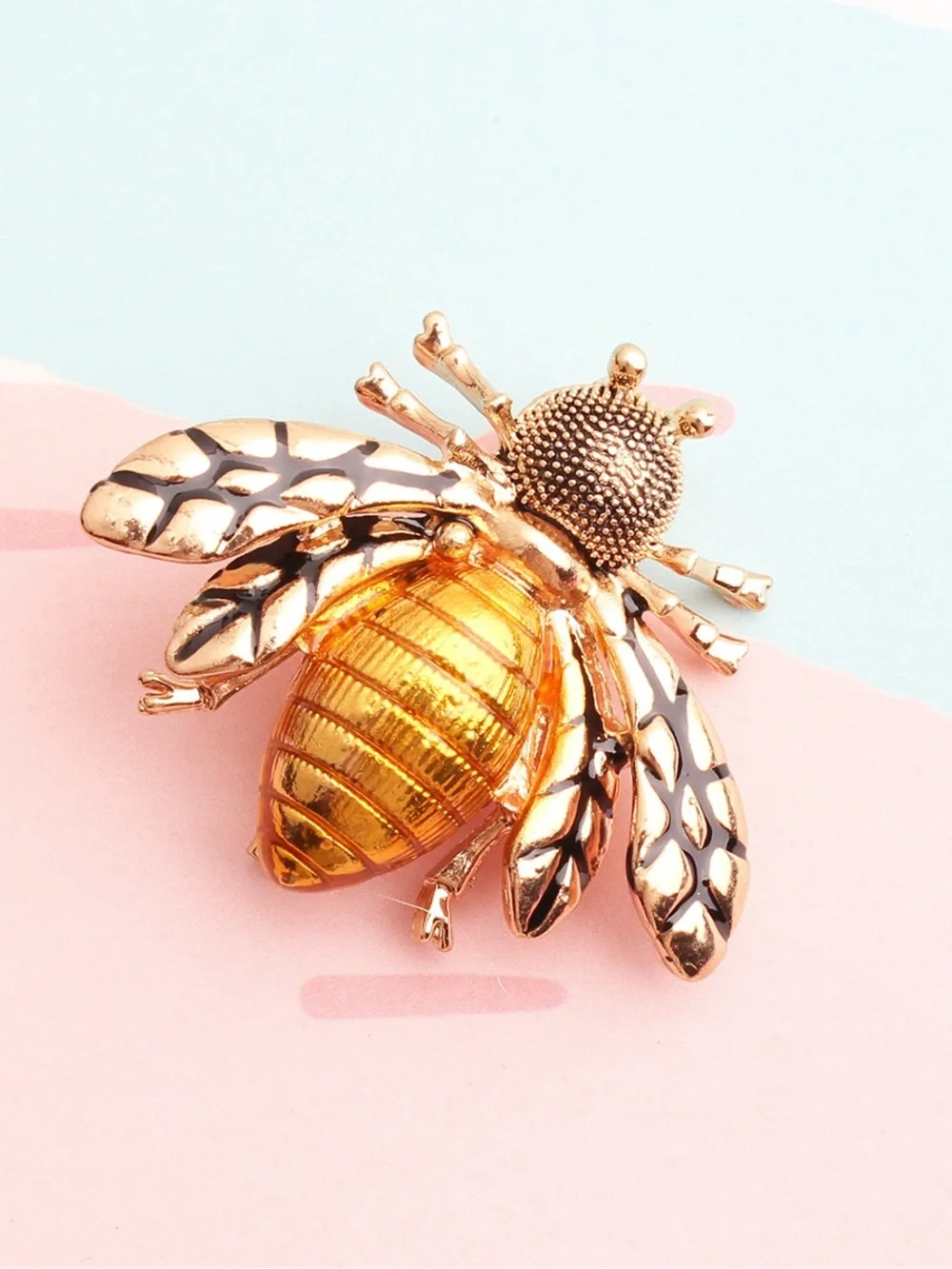 Gold Tone Honey Bee Brooch Pin Amber Body Statement Insect Jewellery